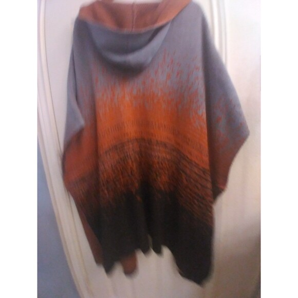 Matta Hooded Cardigan Sweater Knit Open Front Poncho Cape Gray Orange - Picture 4 of 5